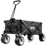 Trail Beach Trolley Cart Folding Camping Festival Wagon With Pull Along Handle, All Terrain Wheels, Drink Pockets, 60KG Capacity (Black)