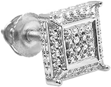 Dazzlingrock Collection 0.03 Carat Round White Diamond 7mm Kite Shape Hip Hop Iced Out Stud Earring (1Pc Only) in 925 Sterling Silver, Screw Back, Unisex Design Ladies, Mens Real Diamond Earrings
