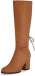 Womens Knee High Boots Wide Calf Chunky Block Heel Tie Lace up Side Zipper Winter Dress Shoes, Brown, 5.5 UK