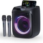 Karaoke Machine for Adults, Portable Bluetooth Karaoke Party Speaker with Two Wireless Microphones and Remote, Voice Records, Singing PA System LED Lights, FM Radio, TWS TF/USB/AUX for Outdoor/Indoor