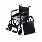 VMS Careline Deluxe Mag Wheel Foldable Commode Wheelchair with Safety Belt Black