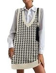 Hotouch Womens Chunky Sweater Vest Dress Trendy 2024 Pattern Knit Pullovers Dress V Neck Sleeveless Sweater Dress Checkered Vest, Black Houndstooth XL