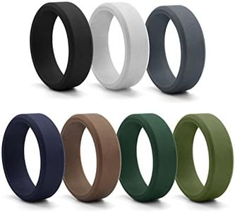 7 Pcs Silicone Rings for Men Women, Rubber Wedding Bands Set Engagement Wedding Promise Ring for Men Breathable Design 8mm Wide-2mm Thick 10-10.5 (19.8mm)