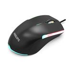 PHILIPS 3-Button Wired Computer Mouse with RGB “Ambiglow” FX | Ambidextrous USB Optical Mouse for Laptop, Chromebook & More | 1200 DPI, Ergonomic, Spill-Resistant (SPK9314)