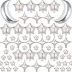 52Pcs 36" Large Moon Foil Mylar Balloons Star Foil Balloons Four Pointed Star Balloon Graduation,StarBaby Shower,Bridal Shower,Engagement,Birthday Party,Wedding,Anniversary Decor… (Silver)