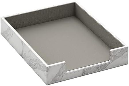 Leather Letter Tray, THIPOTEN Elegant Desk Organizer for Office Supplies, Mail, Paper, File, Magazine, Perfect Office Organization for Desktop(White)