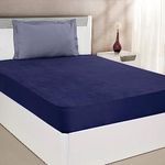 Amazon Brand - Solimo Mattress Protector, Durable, Elastic Fit, Washable (Single; 72 x 36 x 10; Polyester; Navy Blue)