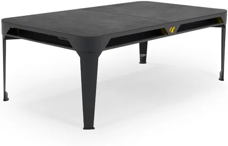 CORNILLEAU - Hyphen Outdoor - Outdoor Pool Table Convertible into a Dining Table, Weatherproof, Made in France - Black Frame - Dark Grey Cloth - Pockets Mustard - Dinner Tops: Black Mineral Decor