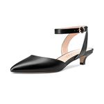 Aachcol Women Low Kitten Heel Pumps Ankle Strap Slingback Pointed Toe Sandals Dress Shoes Wedding Party 1.5 Inches, Black Matte, 8