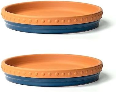 YBX 8-inch Plant Saucer Premium Terracotta Saucer Round Ceramic Plant Trays, Pack of 2 (Navy/Terracotta)