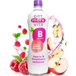 Get More Vits Flavoured Water - Apple & Raspberry Still Water with B Vitamins - Low Calorie, Sugar Free, & Vegan Flavoured Spring Water with Niacin, Biotin, & Thiamine - 1 Litre Bottle, Pack of 12