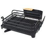 BRIAN & DANY Aluminum Dish Drying Rack, Dish Drainer with Removable Cutlery Holder & Cup Holder, Unique 360° Swivel Spout Drain Board, Black