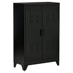 HOMCOM Industrial Storage Cabinet, Steel Garage Cabinet with Double Doors and Adjustable Shelves, Black