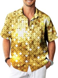 KYKU Disco Shirt Men 70s Costume Retro Button Down Shirt Short Sleeve Yellow