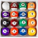 JBB American Pool Ball Set 57 mm (2-1/4 Inch) – 16 Balls Complete Billiard Set, Standard Size for Pool Tables, Durable & Balanced