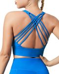 QUEENIEKE Sports Bras for Women Padded Medium Support for Yoga Cross Back Strappy Free to Be Bra Size XS Color Blue/Dream Blue