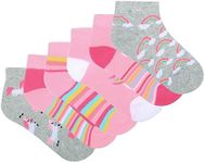 Girls Socks 6 Pack Trainer Liners Cotton Rich Coloured Fun Design Ankle Summer Socks, Sleeping Unicorn, 9-12