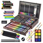 Sunnyglade 145 Piece Deluxe Art Set, Wooden Art Box & Drawing Kit with Crayons, Oil Pastels, Colored Pencils, Watercolor Cakes, Sketch Pencils, Paint Brush, Sharpener, Eraser, Color Chart