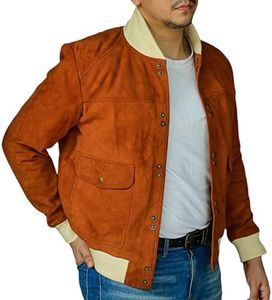 Jild Varsity Letterman Real Suede Jacket Men - Button Down High School Baseball Style Leather Bomber Jacket Men (SB-Tan-3XL)