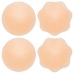 5 STARS UNITED Silicone Nipple Cover Breast Petals - 2 Pairs - Covers for Women and Men - Reusable Pasties - Adhesive Strapless Bra Pads - One Size Fits All - Round, Flower Shape