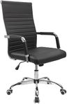 Victone Ribbed Office Desk Chair Mid-Back PU Leather Executive Conference Task Chair Adjustable Swivel Chair with Arms (Black)