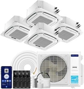 DELLA 42,000 BTU 4 Zone (9K+12K+12K+23K) Ceiling Cassette Mini Split AC, Ultra Heat -13℉, 360° Airflow, Covers 1240 Sq.Ft, Energy Star,22 SEER2 208-230V,Work with Alexa,Pre-Charged Heat Pump,25ft Kit