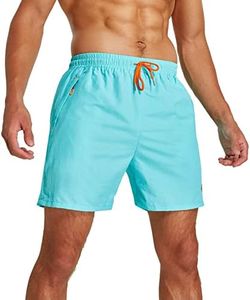 JustSun Bañador Hombre Bañadores Surferos Bañador Corto Hombre Natacion Traje de Baño Secado Rápido Impermeable con Bolsillo Cremallera Azul Claro L