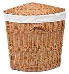 Prestige Wicker Corner Laundry Basket Lined, Wood, Natural, 40 x 40 x 56 cm