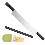 BOLEXINO 16 Inch Double Handle Cheese Knife Set for Charcuterie, High Carbon Stainless Steel Blade With 5" Black Plastic Handles Use for Cheese, Cakes, Vegetables, Soaps (16" Cheese Knife)