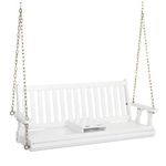 VINGLI Heavy Duty 880 LBS Wooden Patio Porch Swing with Cup Holder, 5 FT Well-Finished Outdoor Swing Chair Bench with Adjustable Chains for Porch, Yard, Balcony, Tree