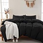 ATsense Duvet Cover Queen Size - Ultra Soft Microfiber, 3 Pieces Black Bedding Duvet Covers Set - Breathable and Easy Care, Comforter Cover with Zipper Ties