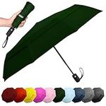 EEZ-Y Compact Travel Umbrella w/Windproof Double Canopy Construction - Auto Open Close Button for One Handed Operation - Sturdy Portable and Lightweight for Easy Carry