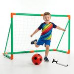 Kidsmate Kids Football Goal Set with Ball & Pump | Sturdy Build Mini Football Net, Easy Setup Indoor & Outdoor Beginner Sports Practice | Perfect for Training & Fun Playtime - Green,Orange
