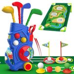 Letapapa Kids Golf Club Set, Toddler Golf Set with Golf Board, Putting Mat, 8 Balls, 4 Golf Clubs and Golf Cart, Indoor and Outdoor Sports Toys Gifts for Boys Girls Aged 3 4 5 6 Years Old (Blue)