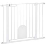 PawHut Dog Gate with Cat Flap Pet Safety Gate Barrier, Stair Pressure Fit, Auto Close, Double Locking, for Doorways, Hallways, 75-103 cm White