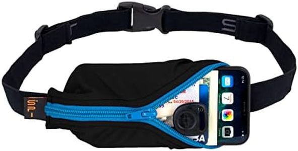 SPIbelt Large Pocket Running Belt for Women Men, Phone Holder for Running, Running Fanny Pack, Holder for Phone, Running Waist Pack, Expandable, Adjustable. Black with Turquoise Zipper