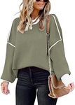 ETCYY Womens Oversized Sweaters Fall 2024 Fashion Clothes Trendy Batwing Sleeve Colorblock Striped Knit Pullover Sweater Tops(M.Army Green)