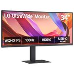 LG UltraWide Monitor 34U650A 34" Curved UltraWide QHD (3440x1440) IPS, KVM Switch, HDR10, USB-C (96W PD), 100Hz, sRGB 99%, 7W Stereo Speakers, Eye-Care, Height Adjustable, Borderless Design