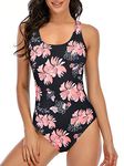 One Piece Bathing Suit for Women Tummy Control Criss Cross Back Swimsuit Athletic Modest Swimwear Pink 12-14