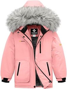 GEMYSE Girl's Winter Waterproof Ski Snow Jacket Hooded Fleece Lined Windproof Coat (Pure coral powder,6/7)