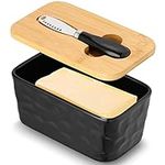 Porcelain Butter Dish Container, Butter Dish with Lid and Knife for Countertop, Large Ceramic Butter Storage with Sealing Covered (Black)