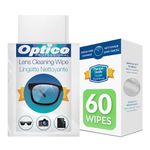 Optico Premium Lens Cleaning Cloths - Quality Cleaner for Eye Glasses, Small Screens, and Cameras Lenses - Pre-Moistened, Streak-Free and Individually Wrapped, Box of 60 Wipes