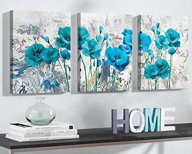 GIFTTWART Flower Paintings for Wall Decorations Teal Wall Art for Living Room Floral Prints Canvas Art Work Abstract Gray Picture for Bathroom Bedroom Guest Room Wall Decoration Home Office Wall Decor
