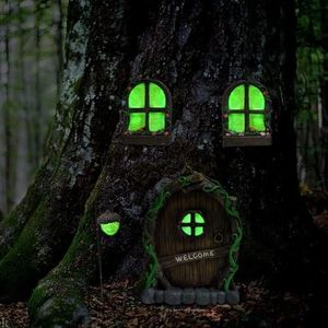 NIWWWIN Estatuas de jardín 4 Piezas, Adornos de árbol de Estatua de Resina Que Brillan en la Noche, decoración de Estatua en Miniatura, Escultura de jardín de Hadas decoración de Navidad.