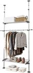 BlessBYN 2 Tiers Laundry Room Shelf 2 Shelves and 1 Hanger Clothes Garment Rack Organizer Over Toilet Washer Dryer Storage Shelving Stand Double Tension Pole Extendable Bathroom Space Saver