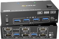 4K@144Hz KVM Switch 2 Monitors 2 Computers 8K@60Hz,Camgeet HDMI and Displayport Dual Monitor KVM Switch with 4 USB 3.0 Port for Keyboard Mouse Printer,Wired Remote,Power Adapter and USB Cable Included