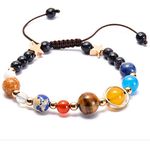 Aoweika Planet Bracelet Solar System Universe Galaxy Bracelet Handmade Natural Stone Bead Bracelet String Adjustable Astronomy Gifts Bangle for Women Men Kids