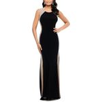 Xscape Women's Long Ity Dress with Caviar Bead Sides, Black/Nude/Silver, 12