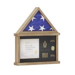 Flash Furniture Quincy Flag and Certificate Display Case, Solid Pine Wood Flag Shadow Box Fits 3x5 Folded Flag, Weathered Wood Finish