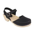 Lotta From Stockholm Low Wood Low Heel Clogs in Black Leather EUR 38